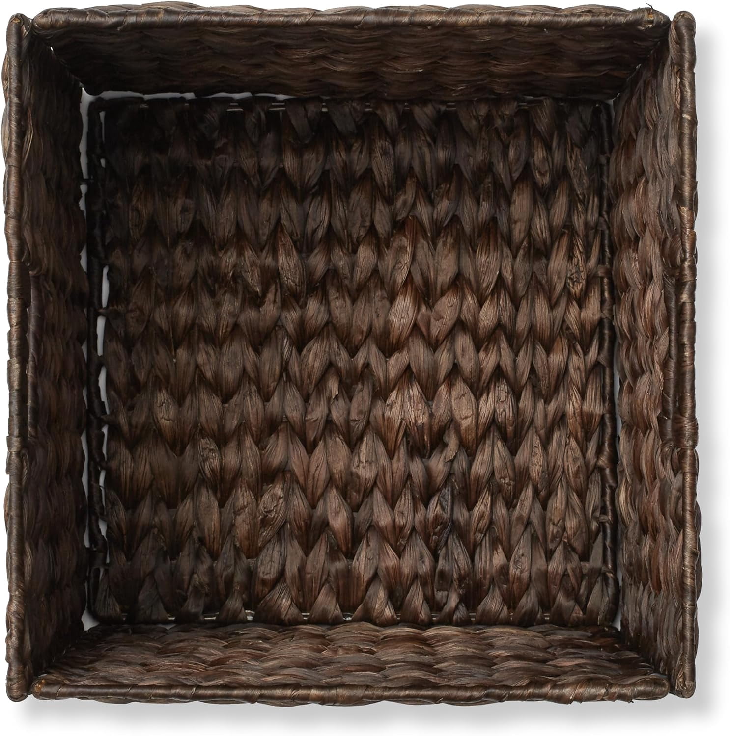 AISUO 12" x 12" Water Hyacinth Storage Baskets, Espresso - Set of 6 Collapsible Cube Organizers, Woven Bins for Bathroom, Bedroom, Laundry, Pantry, Shelves