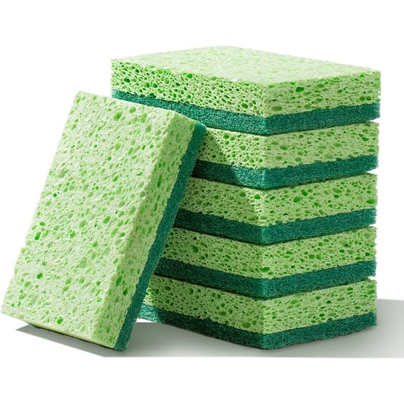 Clean Sponges,Dual-Sided Non-Scratch Soft Scrub Dish Sponges, Safe for Non-Stick Cookware, Kitchen and Household Cleaning, Pack of 6 Scrubbing Sponges