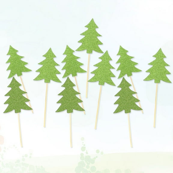 WHAMVOX  10 Pcs Cake Picks Dessert Toppers Christmas Tree Party Supplies Decor Green