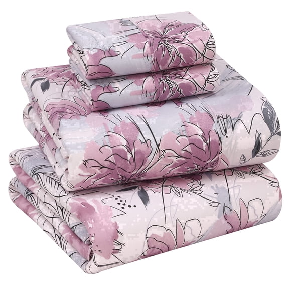 RUVANTI 100% Cotton Sheets – Full Size Percale Bedding, Cooling & Breathable, Durable with a Crisp, Soft & Comfortable Feel, 16" Deep Pocket, 4-Piece Set, Lilac Floral