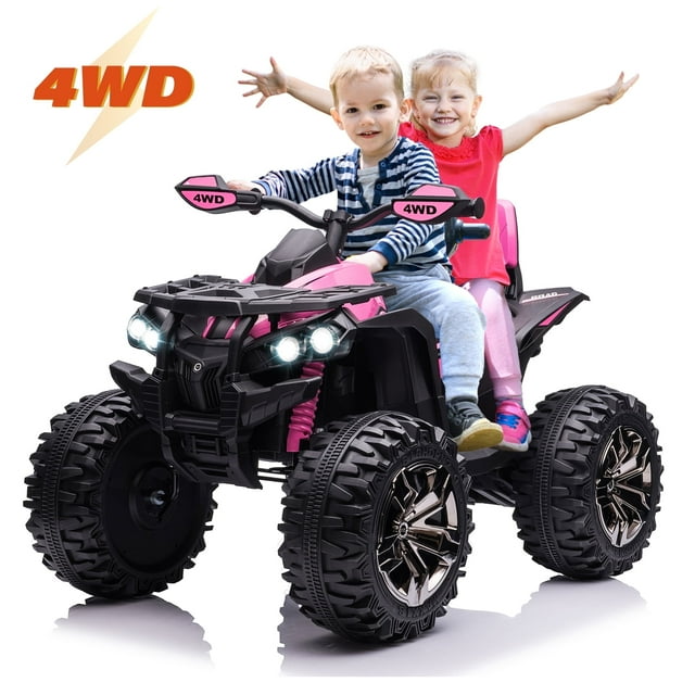 Joyracer 4x4 24V Kids Ride on ATV with Remote Control, 2 Seater 24 Volt Ride on Toys, 800W 4-Wheeler Quad Car for Big Kids, Pink