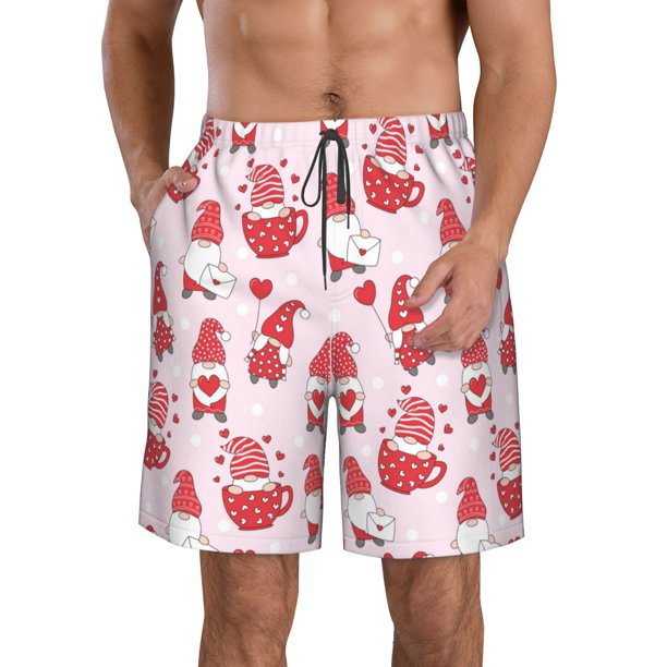 Fotbe Valentine Gnomes Trajes de Baño Estampados para Hombre, Shorts de Verano de Secado Rápido, Ropa de Playa, Bañadores-3X-Large