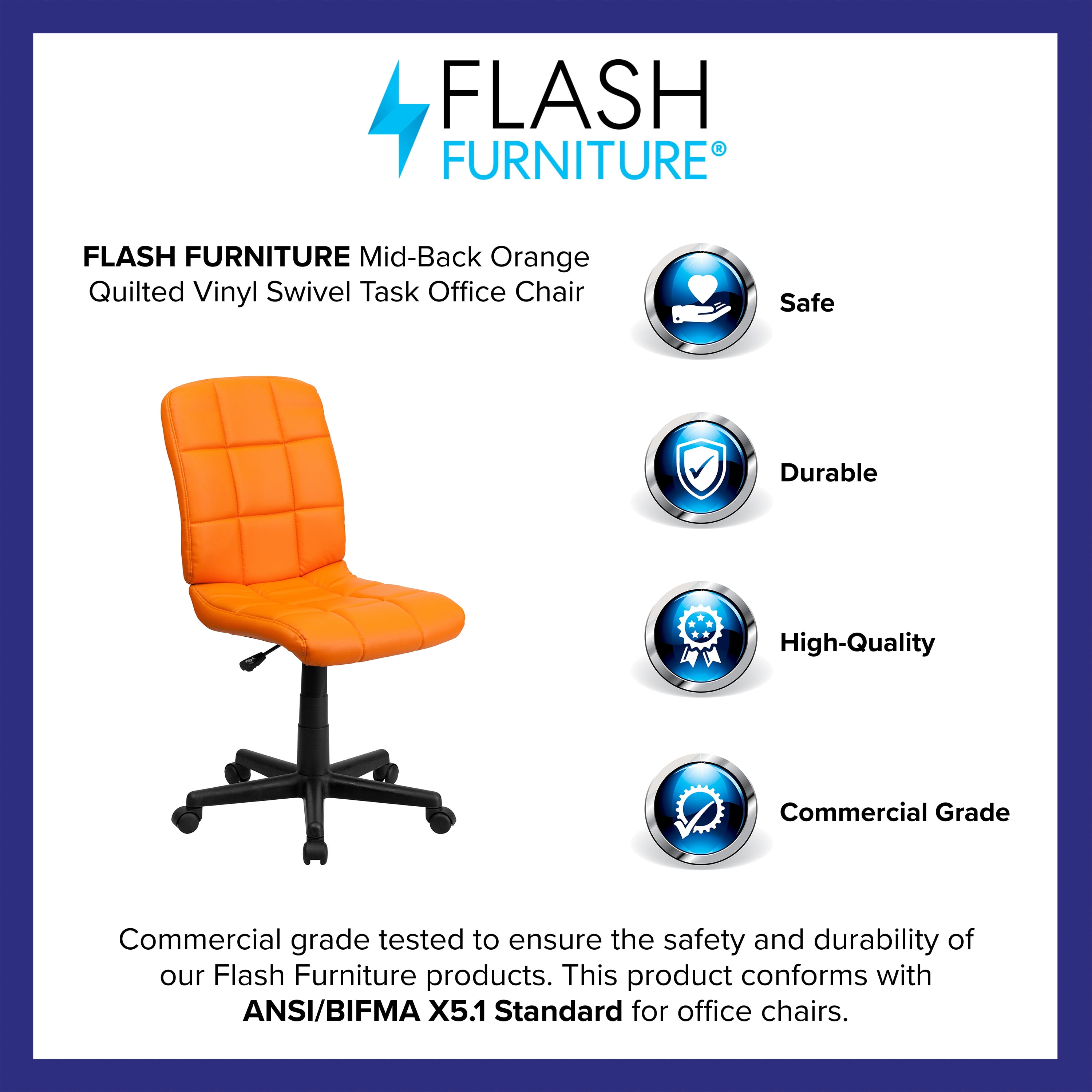 Flash Furniture Clayton Mid-Back Orange Quilted Vinyl Swivel Task Office Chair