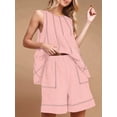thumbnail image 4 of Women Short Sets 2 Piece Vacation Outfits Sleeveless Tank Top and Shorts Matching Set with Pockets Pink M, 4 of 7