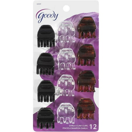 Goody Hair Hints Small Black Clear Jaw Clips Dark Brown with Spots, 12 count