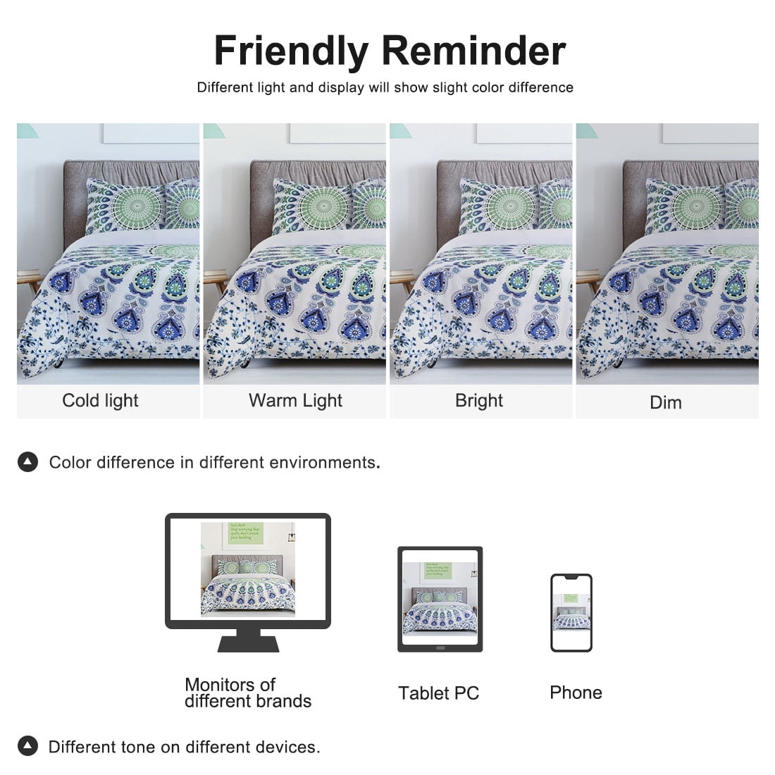 5-piece Bohemian Duvet Cover Polyester Bedding Set White and Green Queen