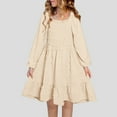 thumbnail image 2 of mgoYE 2t Girl Dress Easter Girls Long Sleeve Dress Dot Square Neck Smocked Spring Fall Dresses(Khaki,4-5 Years), 2 of 7