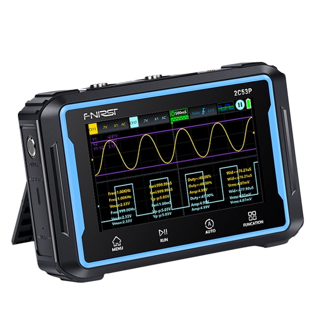 FNIRSI FNIRSI- 2C53P Appareil Triple Fonction: Oscilloscope Numérique à Double Canal 50M, Multimètre RMS Véritable à 4,5 Chiffres, Générateur de Signal 10M avec Écran Tactile IPS 4.3 Pouces, Bande Passante Auto/20m/analyse FFT/XY