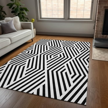 Addison Rugs Chantille Indoor/Outdoor Transitional Geometric Black Washable Rectangle Rug, 5' x 7'6"