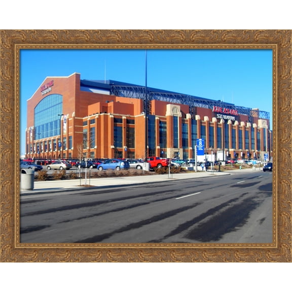 Lucas Oil Stadium 36x28 Large Gold Ornate Wood Framed Canvas Art - Home of the Indianapolis Colts
