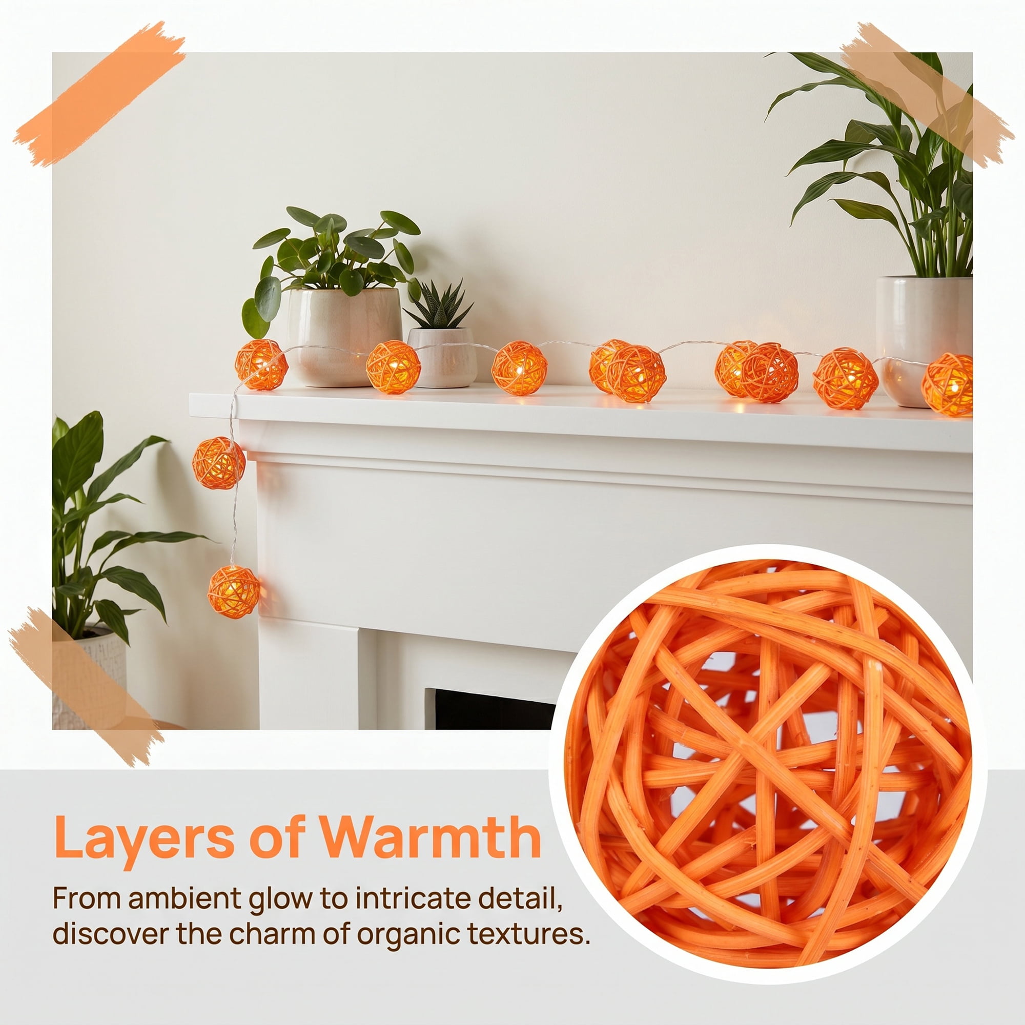 Unique Bargains 10Pcs Rattan Balls for Lights Wicker Spheres Orbs Orange 2"x2"x2"