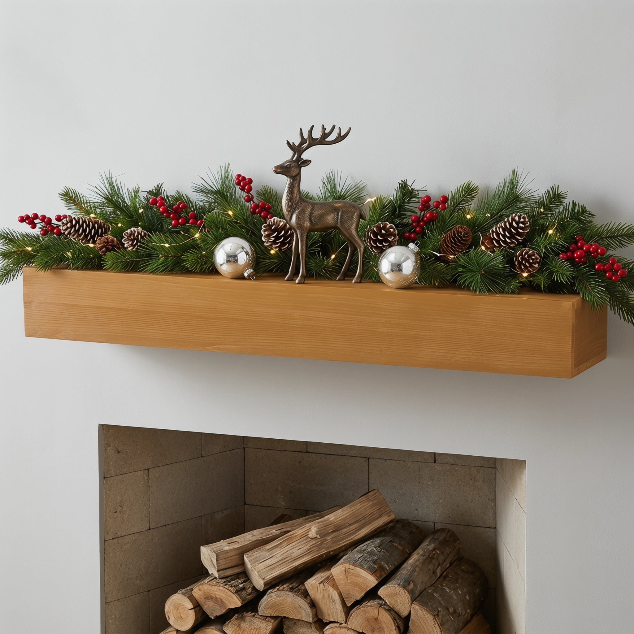 60" Fireplace Mantel Shelf,Solid Pine Wood Wall Mounted,Rustic Farmhouse Floating Shelf,Natural Finish for Home Decor,Light Brown