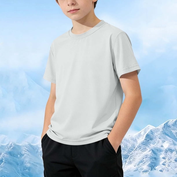 Blusas y camisas de manga corta con cuello redondo para niños, camiseta de manga corta con cuello redondo de color liso, top grande transpirable para deportes al aire libre para niñas, top de poliéste