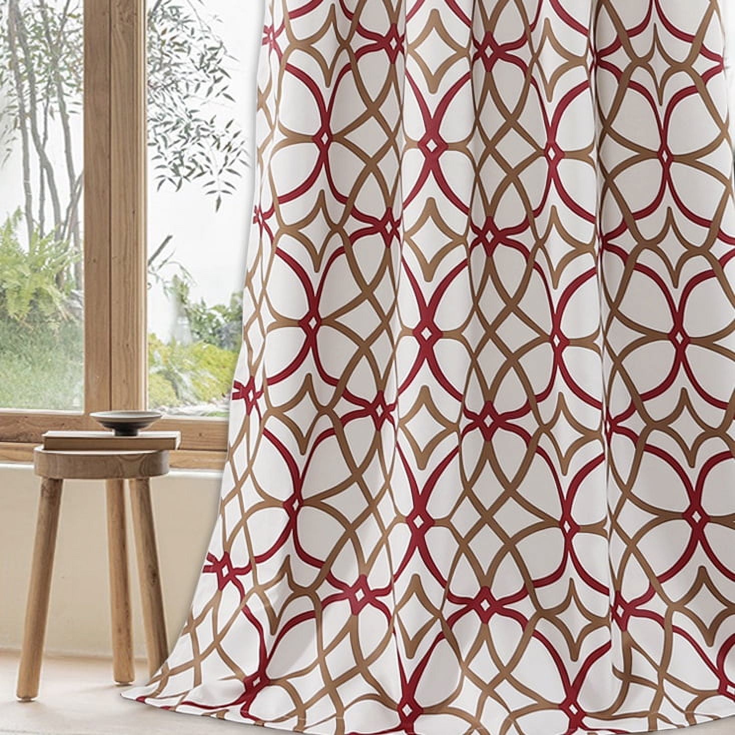 PrimeBeau Thermal Insulated Blackout Curtains 108" inches Long 2 Panels Taupe Red Geo Pattern Grommet Drapes