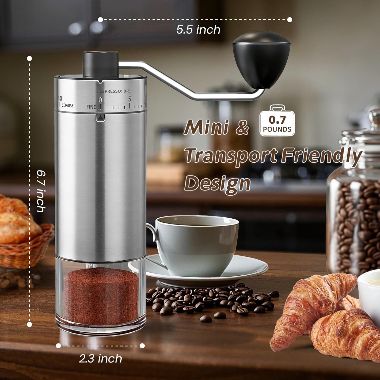 Manual 40 External Adjustable Settings, Ceramic Conical Burr Stainless Steel Hand Coffee Bean Grinder, Portable Coffee Mill for Espresso, Pour Over, French Press, Camping Travel