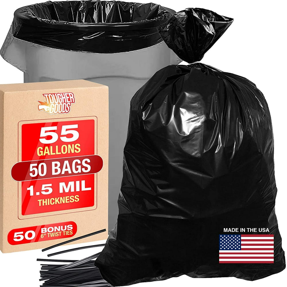 Heavy Duty Black Trash Bags 55 Gallon 50 PK Bags for Garbage, Storage