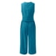 thumbnail image 5 of Conjunto de dos piezas de verano para mujer: top sin mangas con cuello redondo y pantalones anchos, traje de poliéster con detalle de botones, 5 of 5