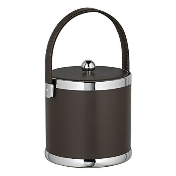 Kraftware Corp. 51773 Contempo Brown 3 Qt. Ice Bucket, Fabric Lid, Matching Stitched Handle, Chrome Upper And Lower Rings