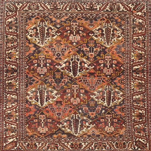 Ahgly Company Machine Washable Indoor Square Traditional Saffron Red Area Rugs, 5' Square