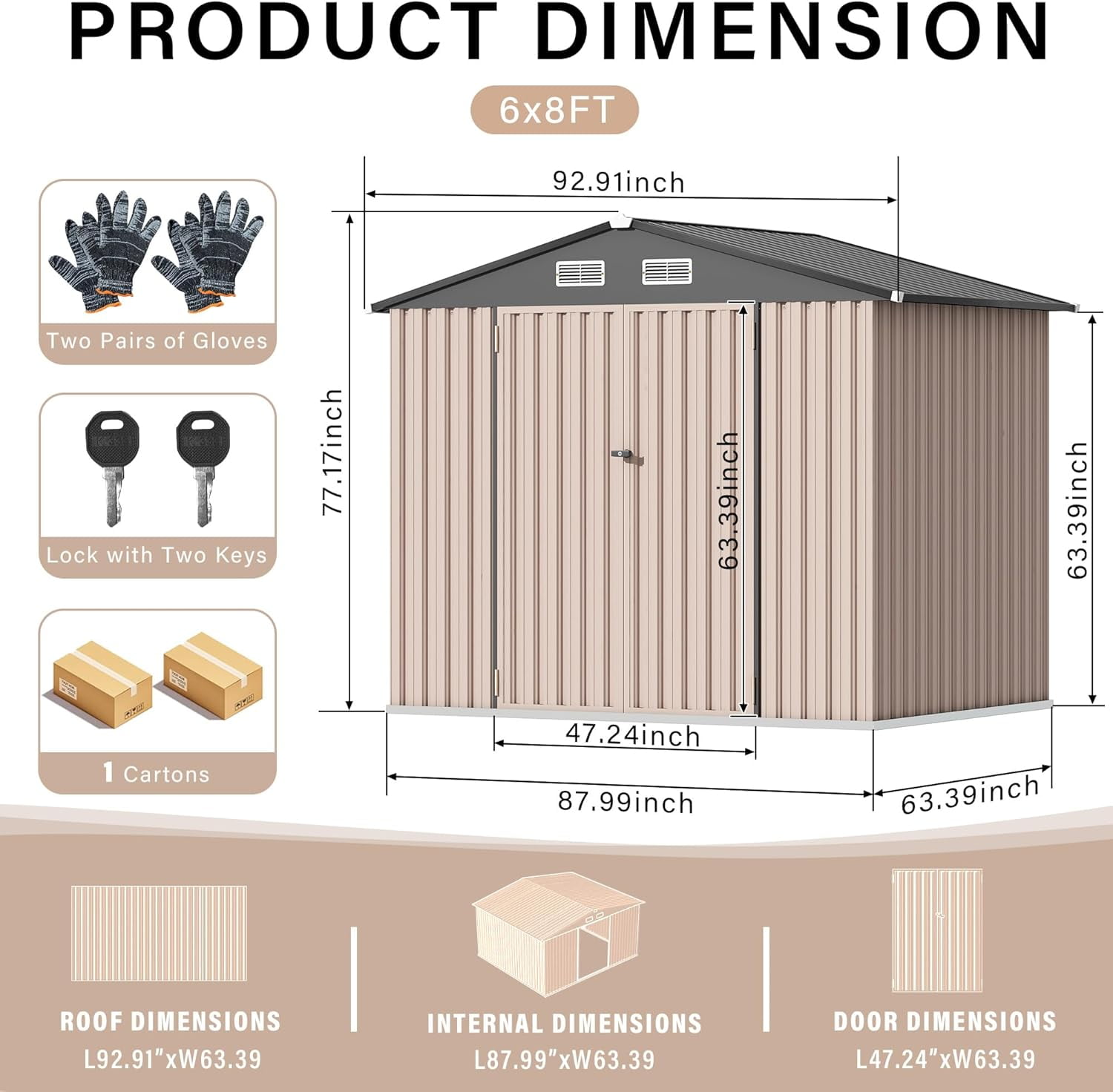 6' x 8'Outdoor Storage Shed,Metal Yard Sheds with Lockable Door&Doors Vents for  Backyard Patio Lawn