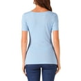 thumbnail image 3 of INSPIRE CHIC Knit Tops for Women's Short Sleeve Irregular Neck Ruched Side Blouse XL Blue, 3 of 4