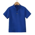 thumbnail image 3 of Asxite Toddler Shirts Solid Color Short Sleeve Stand Collar Button Casual Summer Tops 2-12Y, 3 of 7