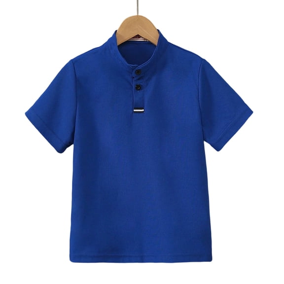 WRKEKC Boys Button Down Shirt Kids Solid Color Mandarin Collar Short Sleeve Button Up Casual Tops for Summer Wear 5-13 Years
