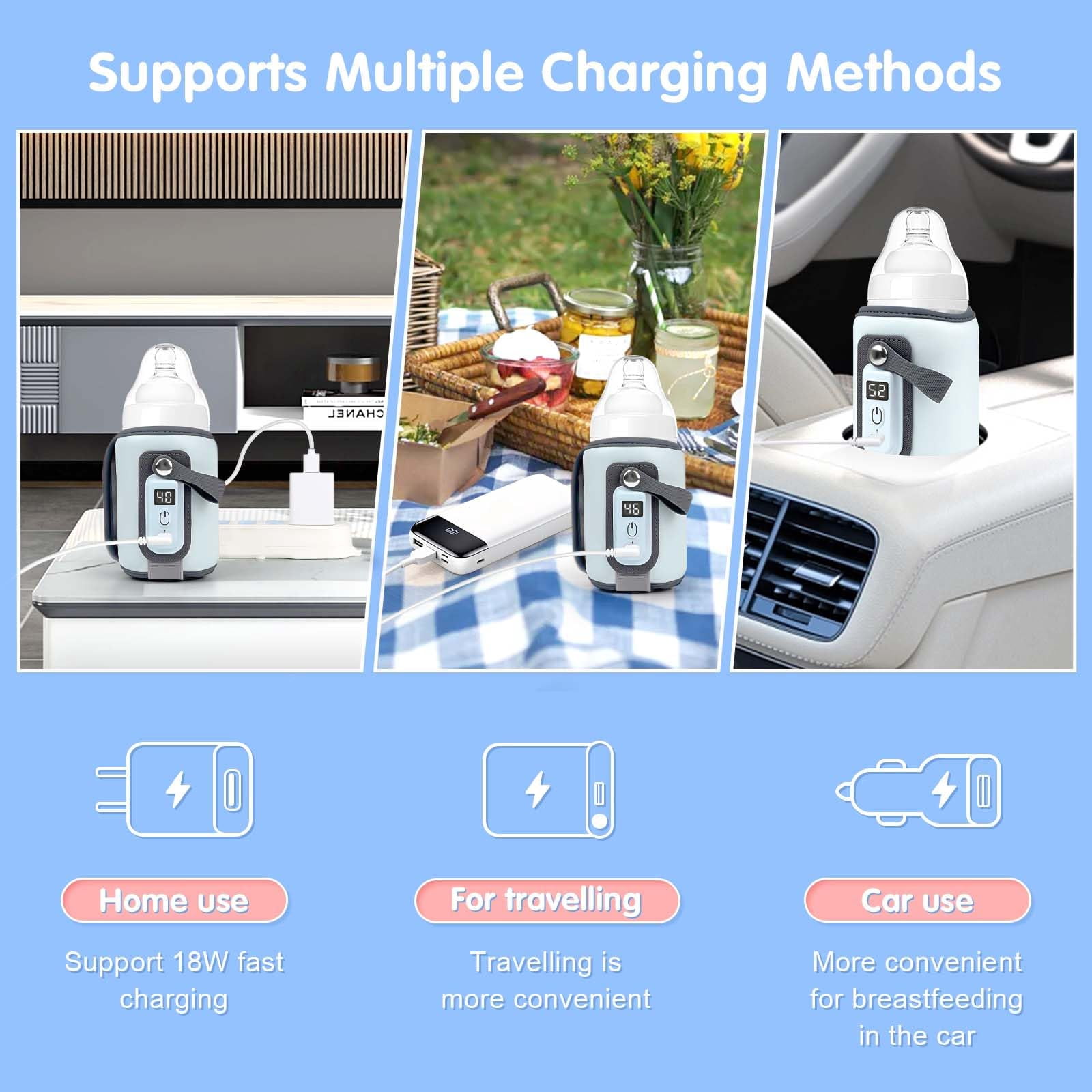 Portable Bottle Warmer, Baby Milk Warmer for All Bottles, Rapid Heating Accurate Temperature Control with LED Display, USB Warmer Bottle Suitable for Home and Outing, Orange