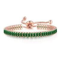 Paris Jewelry 14k Rose Gold 7 Ct Square Cut Created Emerald Adjustable Tennis Bracelet for Women plated