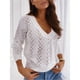 thumbnail image 2 of Mujeres Top Hueco Manga Larga Cuello En V Profundo Suelto Casual Mantener Caliente Color Puro Jersey Suéter De Punto Blanco L, 2 of 6