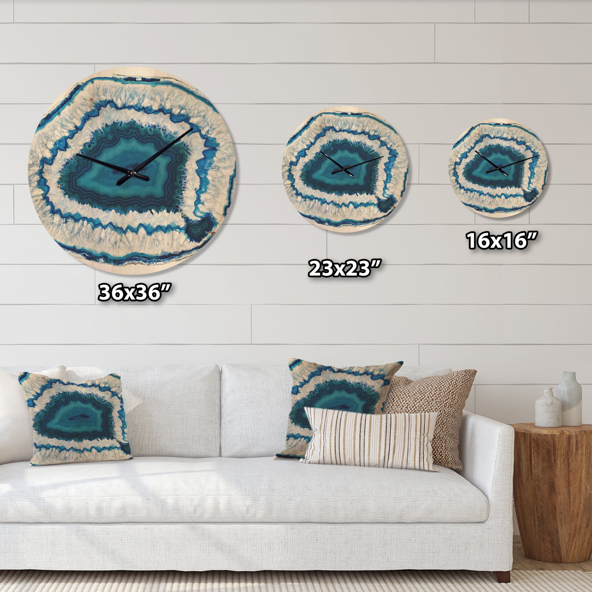 Designart 'Blue and White Agate Crystal' Modern Wood Wall Clock