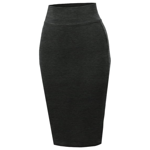 A2Y Women's Basic Solid Ponte Knee Length Slit Techno Span High Waist Pencil Skirt H Charcoal 3XL
