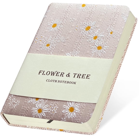 ipoul Fabric Pocket Notebook, Hardcover Journal, A6, 4x6 Small Notebook & Sketchbook, Lay Flat, Daisy Gifts for Women, Pink