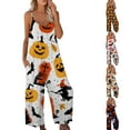 thumbnail image 5 of Women's Halloween Strap Jumpsuit Sleeveless One Piece Pumpkin Bat Cat Romper Playsuit Spaghetti Strap Baggy Overalls Pants, 5 of 6
