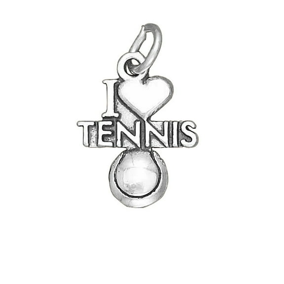 Sterling Silver 16" .8mm Box Chain "I Love Tennis " Tennis Ball Pendant Necklace