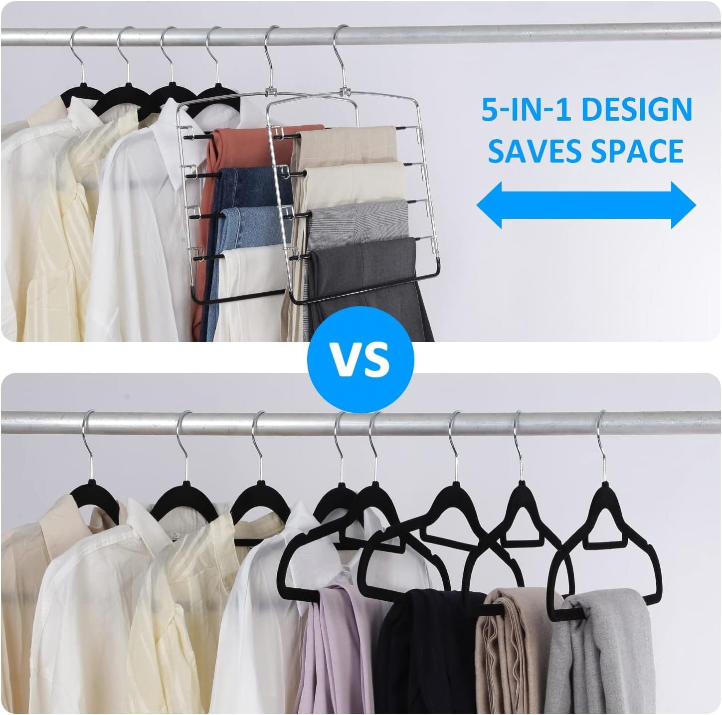 Pants Hangers 4 Pieces, 5 Layer Closet Organizers and Storage Clothes Hangers,Hangers Space Saving with Swing Arm, Multiple Metal Hangers Clothes Organization for Pants Trousers Jeans Leggings Slacks