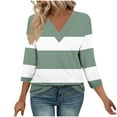 thumbnail image 2 of 3/4 Sleeve Shirts for Women Striped Prints Casual V Neck Tee T-shirts Fall Spring Going Out Tops Loose Fit (XL, Green), 2 of 8