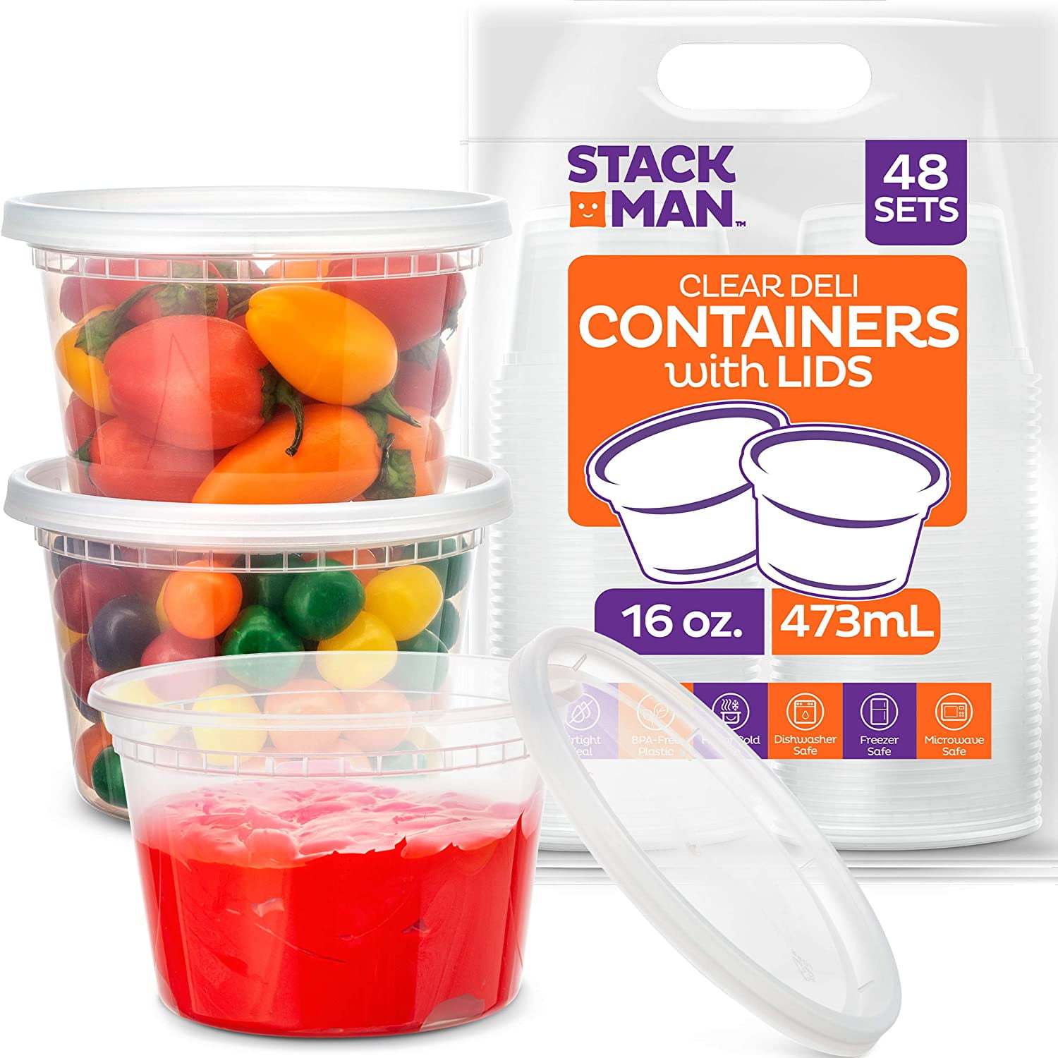 16 oz Heavy Duty Medium Round Deli Food/Soup Plastic Containers w/ Lids BPA free 
