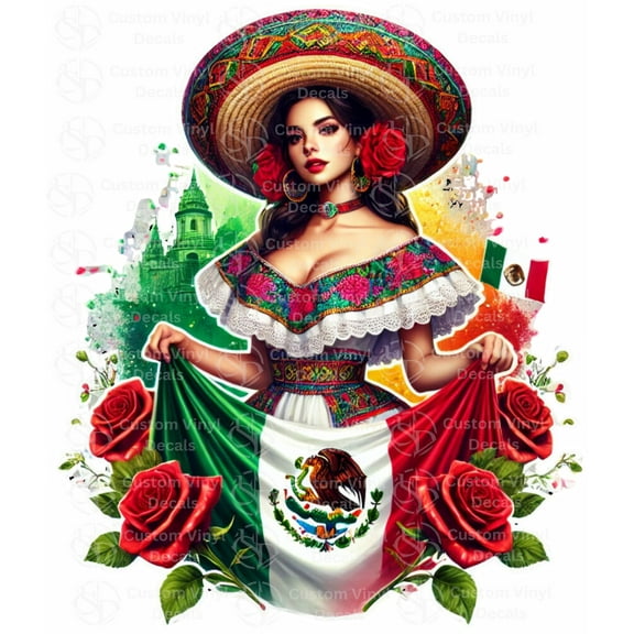 Set of 2 Mexican Woman Mexico Decal Stickers - Full Color and Weatherproof