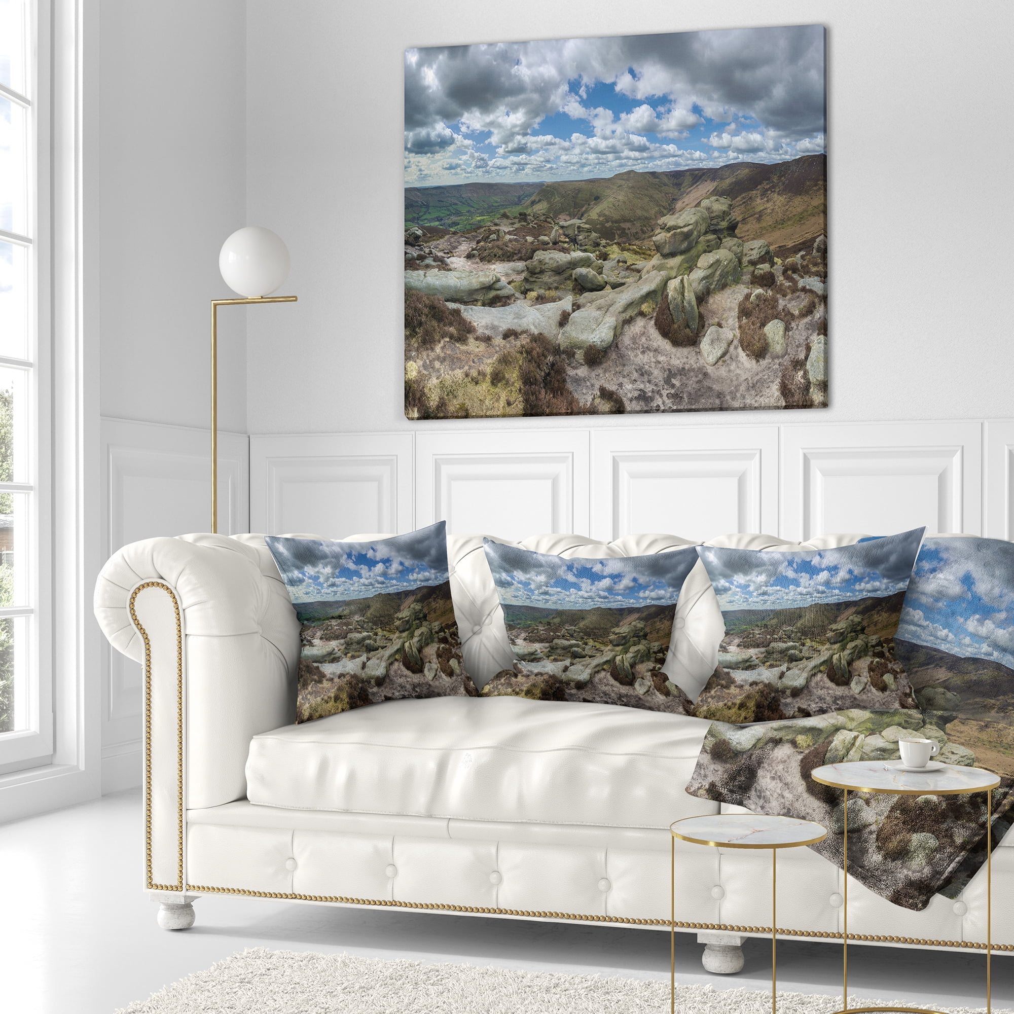 Designart Clouds and Stones under Wild Clouds - Landscape Printed Throw Pillow - 16x16