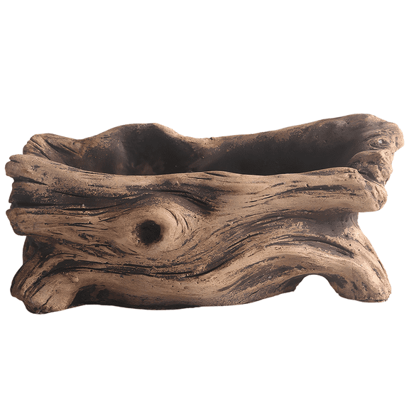 Driftwood Stump Log Concrete Planter, 7.9 x 4.3 x 3.1 in / 20 x 11 x 8 cm Decorative Tree Root Succulent Pot with Single Hole, Faux Wood Grain Plant Pot for Home and Garden Decor