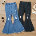 thumbnail image 6 of PatPat Girls Jeans Ripped Raw Hem Cotton Flare Pants Sizes 5-13, 6 of 6