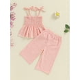 thumbnail image 6 of Hirigin Toddler Girl Summer Outfit Plaid Tie-Up Spaghetti Strap Ruched Sleeveless Tank Tops and Loose Pants 2Pcs Clothes Set, 6 of 9