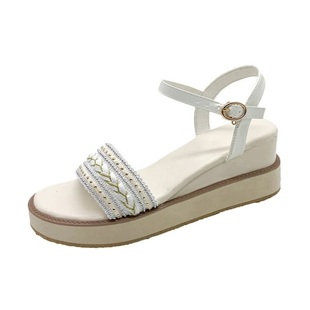 

Fesfesfes Platform Sandals For Women New Sloping Heel With Buckle Sandals Women s Thick Soles Fashion Sandals 6.5(38)