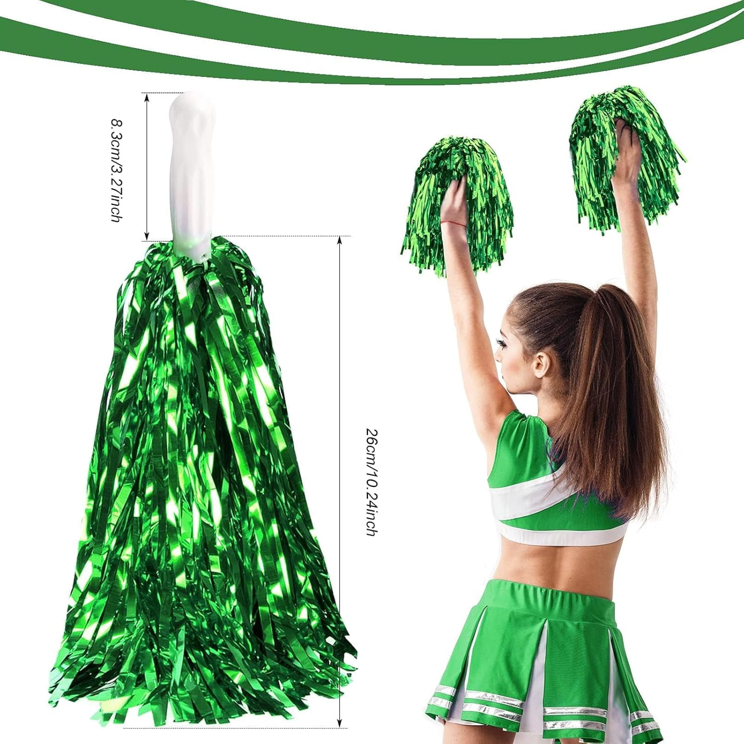 Zhangyh Pom Poms Cheerleading,Fluffy Cheerleader Pompoms with Baton Handle,Metallic Pom Poms Cheerleading for Adults Team Spirit Sports Game Dancing Party (Blue, 4 Pack)
