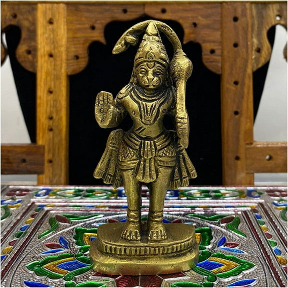 Lord Hanuman Statue in Brass Hanuman Ji Idol Hindu God Statue Ram Bhakt Hanuman Staue Hanuman ji Sculpture Monkey God of Devotion, Strength, Celibacy & Bhakti Standing Hanuman Murti - AtoZ India Cart