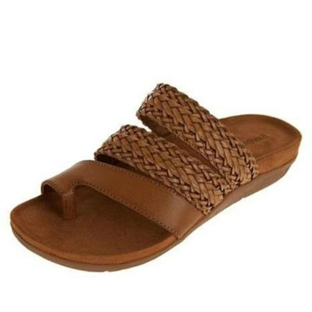 

Womens Fashion PU Leather Woven Flip Flops Ladies Slip On Lightweight Athletic Yoga Mat Cushion Thong Sandals With Comfortable Plantar Fasciitis Arch Support