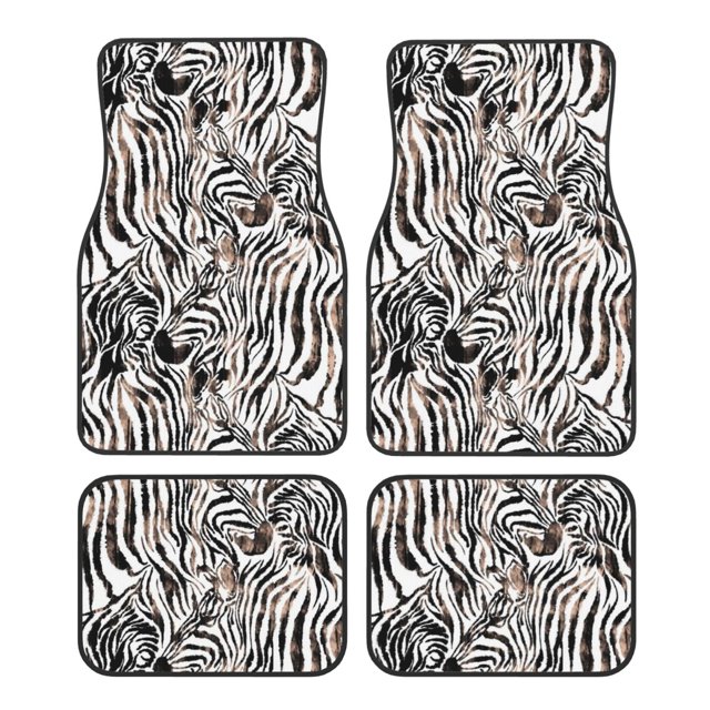 Disketp Leopard And Zebra for Crystal Velvet Car Mats Four-Piece Set,All-Season Automotive Protection, Vehicles, Cars, Trucks, and SUVs,Anti-Slip Design