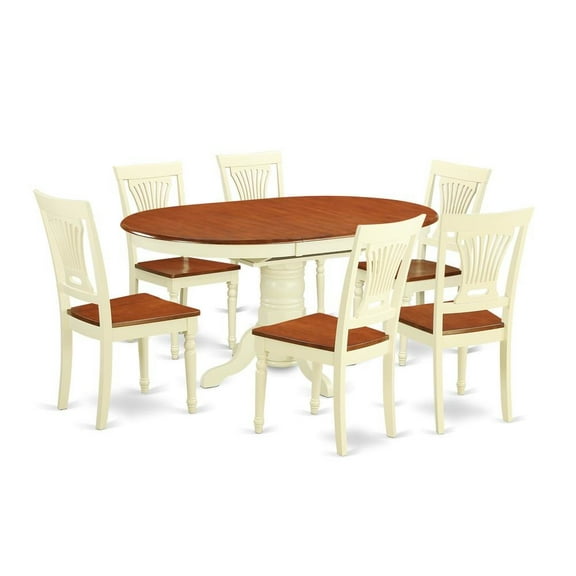 FurniFact Elegant Oval Dining Table Set for 6 with Leaf and Solid Wood Chairs