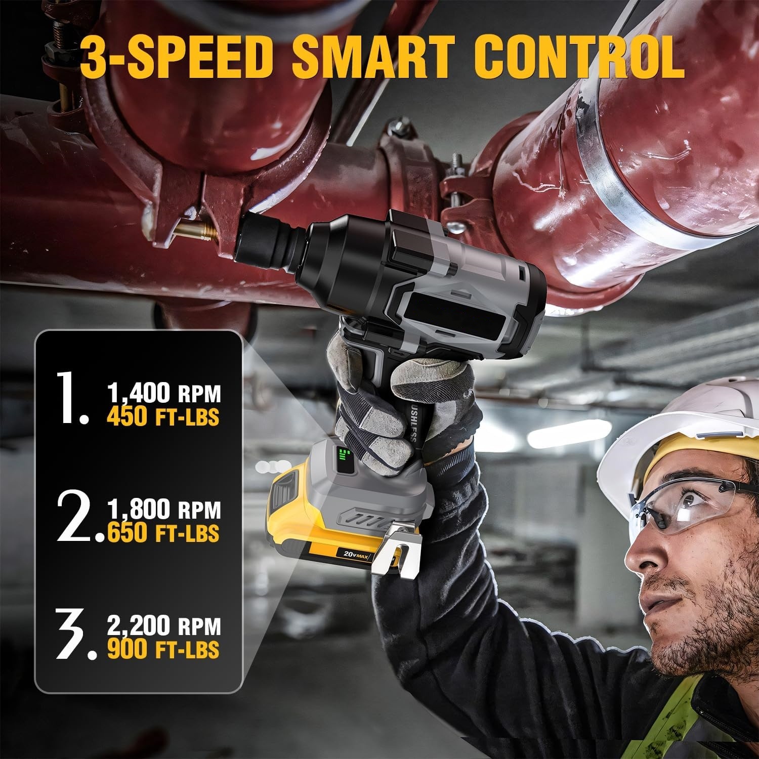 900 Ft-lbs Cordless Impact Wrench, 1/2 Inch Impact Gun Compatible DeWALT 20V MAX Battery, Brushless Constant High Torque Impact Driver with 3 Speed, Tool Only (No Battery Included)
